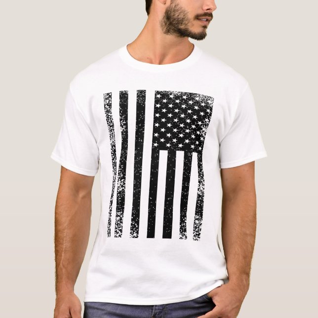 T-shirt Drapeau noir et blanc en détresse (Devant)