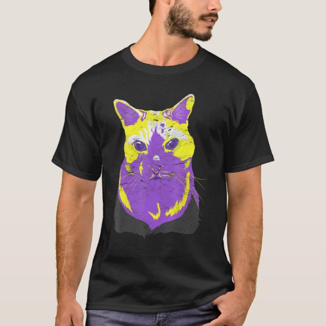 T-shirt Drapeau Non Binaire Chat Queer Mois de la fierté L (Devant)