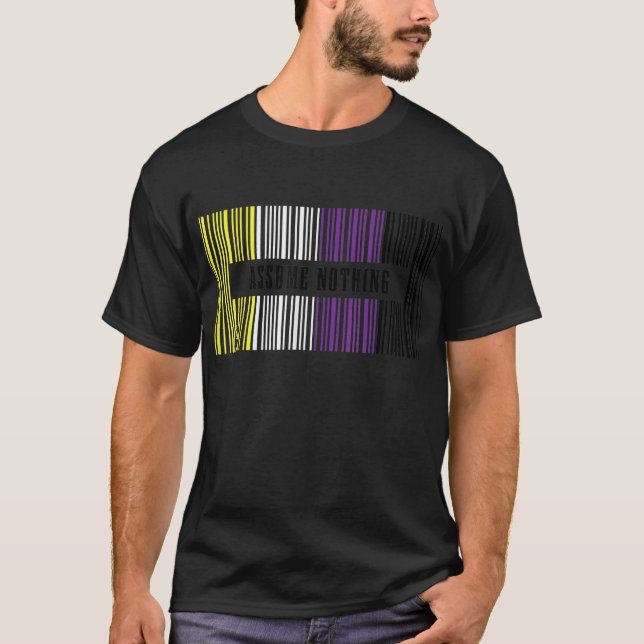 T-shirt Drapeau Non Binaire Code Barres Ne Supposons Rien  (Devant)
