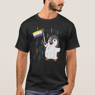 T-shirt Drapeau non binaire de pingouin mignon Enby Nb Pri