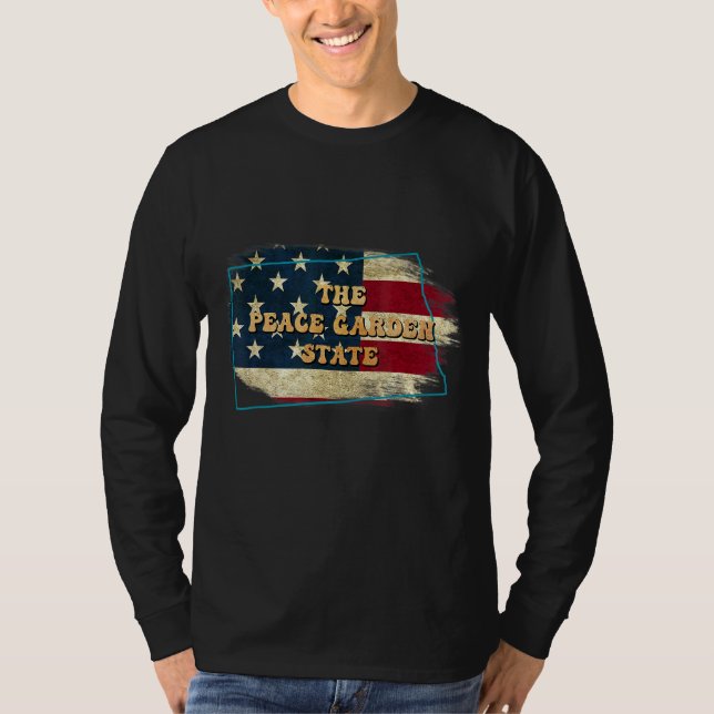 T-shirt Drapeau North Dakota Et Us (Devant)
