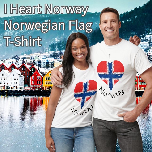 T-shirt Drapeau norvégien I Heart Norway (I Heart Norway Norwegian Flag T-Shirt. Great Norwegian Ancestry Heritage Gift.)