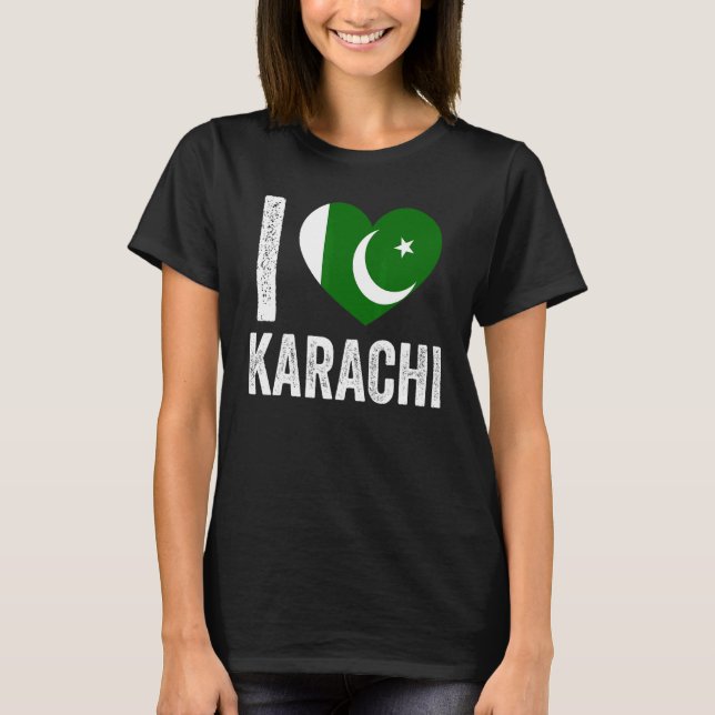 T-shirt Drapeau pakistanais patriotique I Love Karachi (Devant)