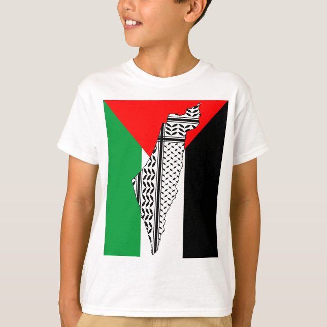 T-shirt Drapeau palestinien et carte avec Motif Keffiyeg (Devant)