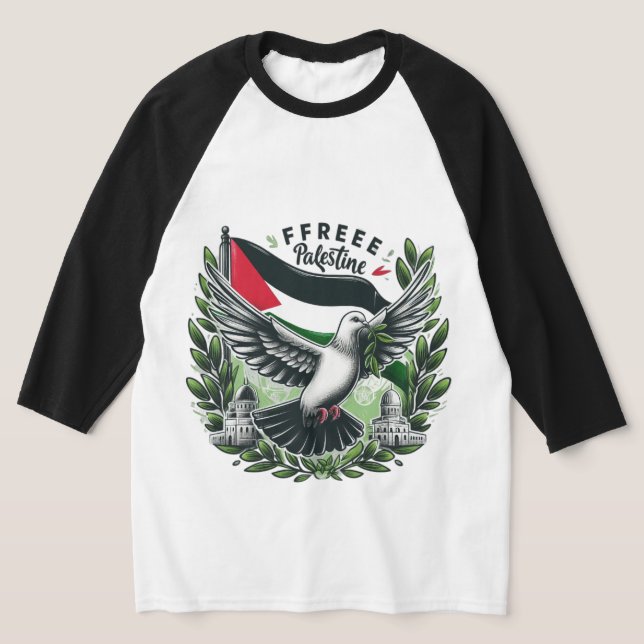 T-shirt Drapeau palestinien libre de pigeon, Sauvez Palest (Poser)