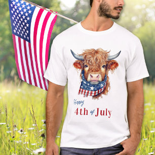 T-shirt Drapeau Patriotic Highland Cow USA Joyeux 4 juille
