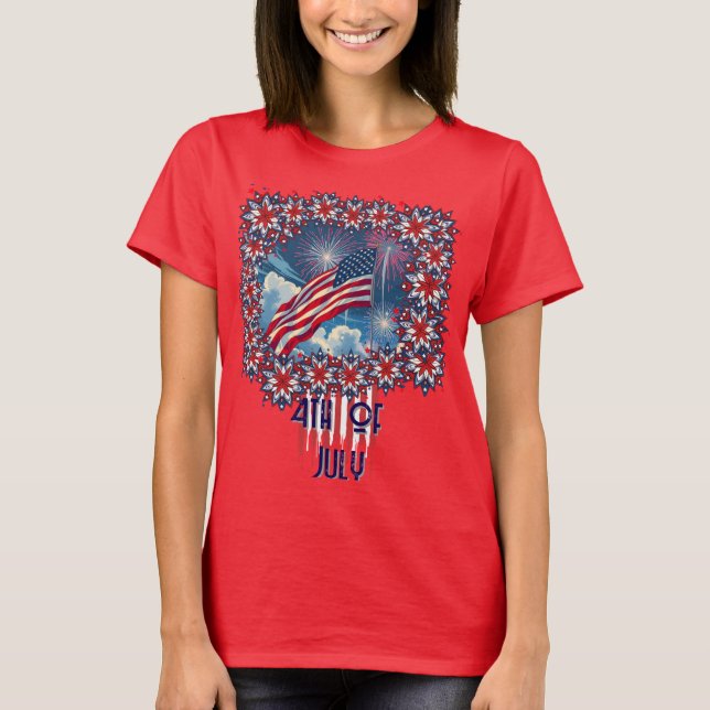 T-shirt Drapeau patriotique américain avec feux d'artifice (Devant)