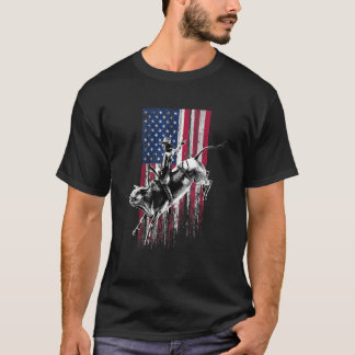 T-shirt Drapeau Patriotique Américain Rodeo Bull Rider Pou
