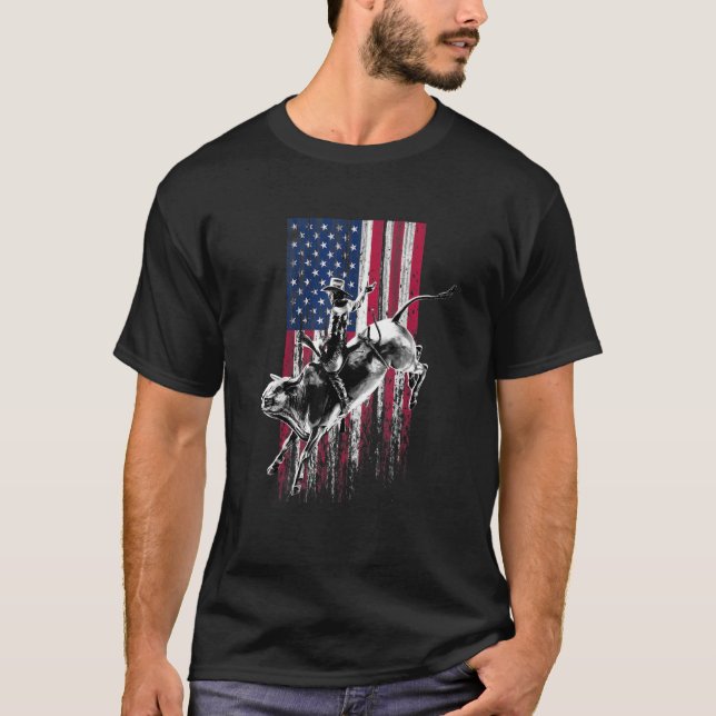 T-shirt Drapeau Patriotique Américain Rodeo Bull Rider Pou (Devant)