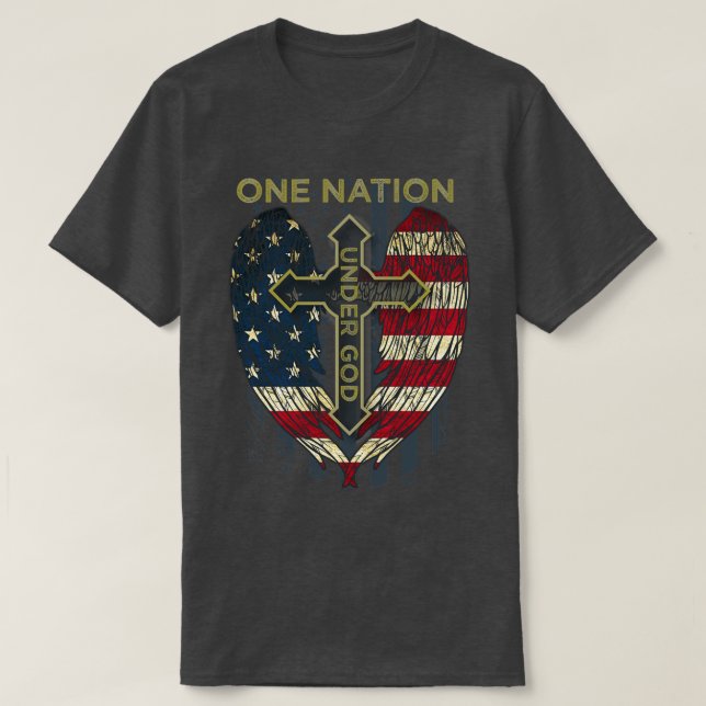 T-shirt Drapeau Patriotique Chrétien Américain Une nation  (Design devant)