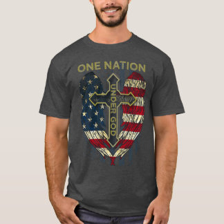 T-shirt Drapeau Patriotique Chrétien Américain Une nation 