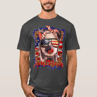 T-shirt Drapeau Patriotique Cochon Usa 4 juillet Tournesol