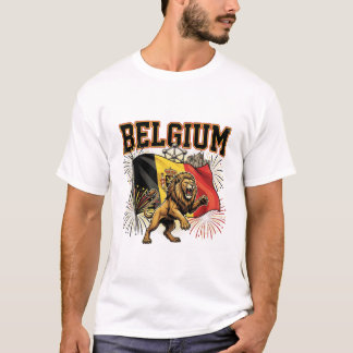 T-shirt Drapeau patriotique du Lion belge avec feux d'arti