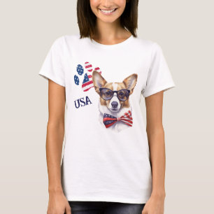 T-shirt Drapeau patriotique USA Empreinte de patte Corgi C