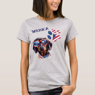 T-shirt Drapeau patriotique USA Empreinte de patte Dachshu