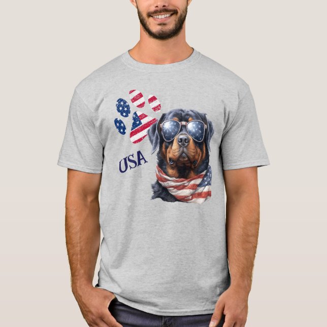 T-shirt Drapeau patriotique USA Empreinte de patte Rottwei (Devant)