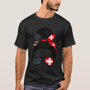 T-shirt Drapeau Patriotique Usa Swiss Mom American Suisse
