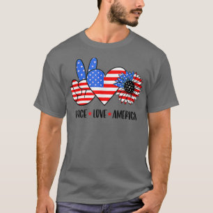 T-shirt Drapeau Patriotique USA Tournesol 4 juillet Paix A