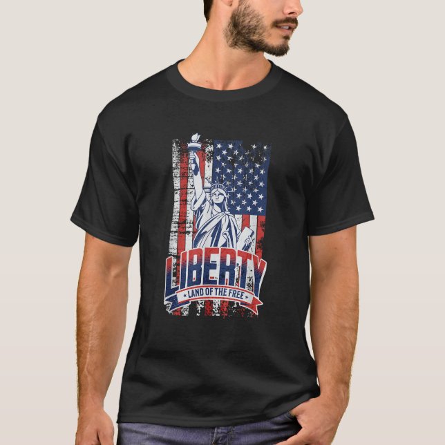 T-shirt Drapeau patriotique USA vétéran Statue Liberté Lib (Devant)