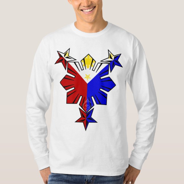 T-shirt Drapeau philippin Sun et longue chemise de douille (Devant)