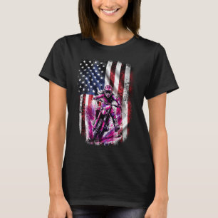 T-shirt Drapeau Pink Motocross Girl American Patriotic