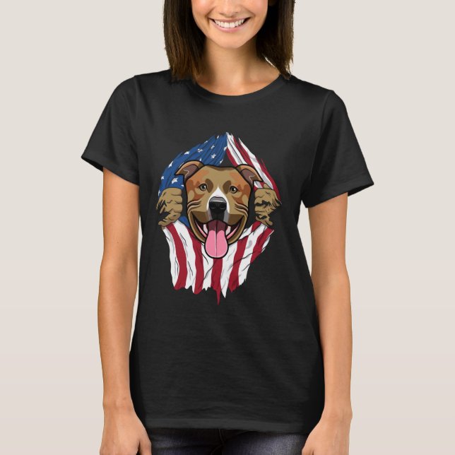 T-shirt Drapeau Pitbull américain (Devant)