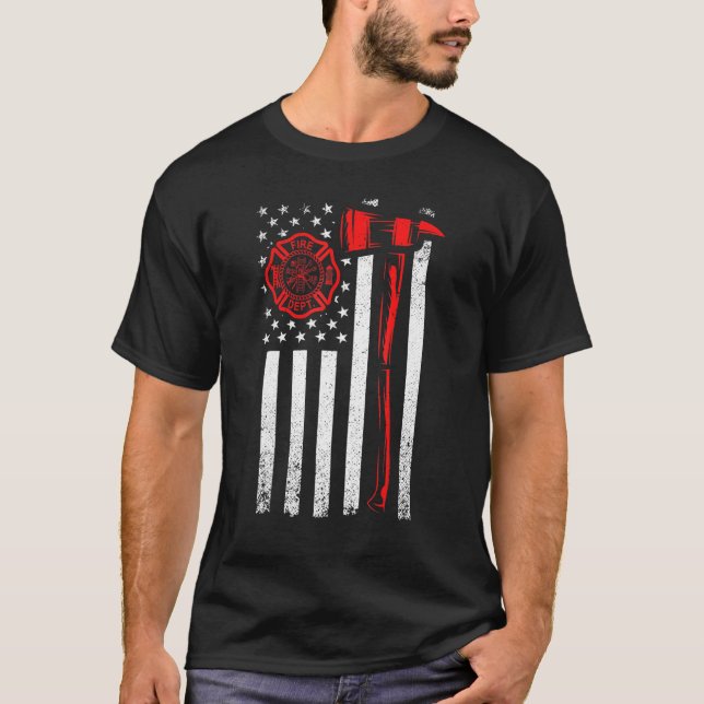 T-shirt Drapeau Pompier Avec Drapeau Ax Et Usa (Devant)