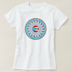 T-shirt Drapeau Porto-Ricain Fleur Bohème Bleu Ciel