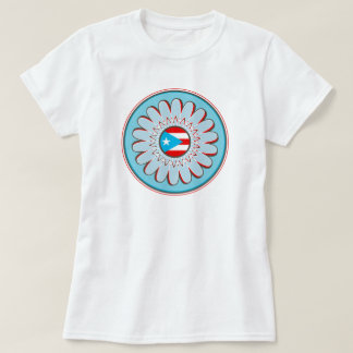T-shirt Drapeau Porto-Ricain Fleur Bohème Bleu Ciel