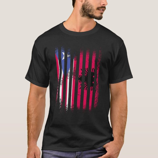 T-shirt Drapeau Porto Rico Albanie Grosse Pays Drapeaux Ba (Devant)