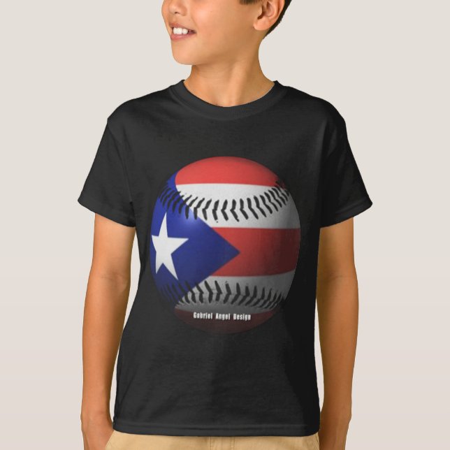 T-shirt Drapeau Porto Rico couvrant un baseball (Devant)