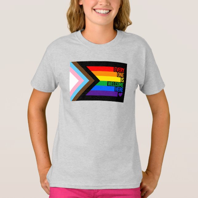 T-shirt Drapeau Progress Pride (Tout le monde est le bienv (Devant)