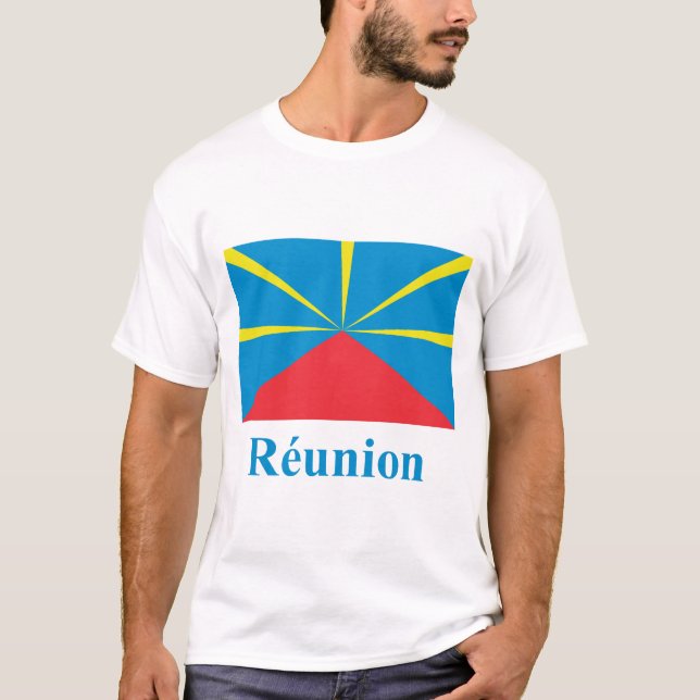T-shirt Drapeau proposé de Reunion Island avec le nom en (Devant)