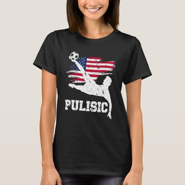 T-shirt Drapeau Pulisic Usa Football Fan Silhouette Gr (Devant)