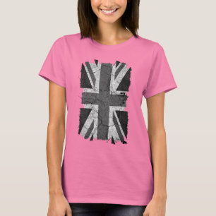 T-shirt Drapeau Ragged Grungy Monochrome UK (Union Jack)