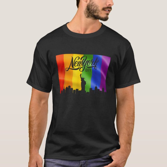 T-shirt Drapeau Rainbow de New York City Skyline LGBT Gay  (Devant)