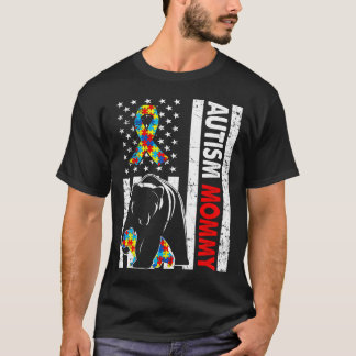 T-shirt Drapeau rétro américain Autisme maman ours sensibi