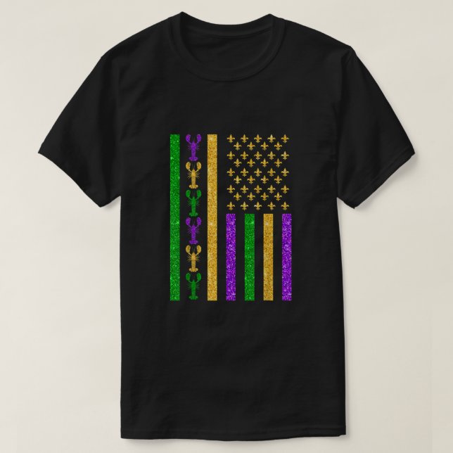 T-shirt Drapeau rétro américain Mardi Gras USA Drapeau Mar (Design devant)