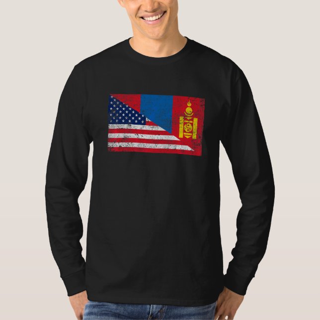 T-shirt Drapeau rétro américain & Mongolie Drapeau patriot (Devant)