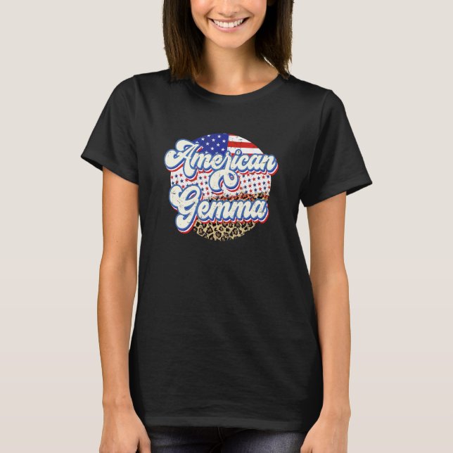 T-shirt Drapeau Retro Leopard Us Gemma 4 juillet américain (Devant)
