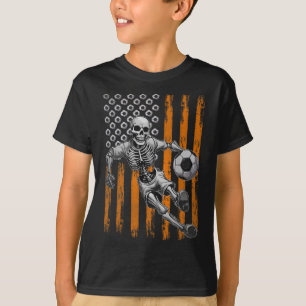 T-shirt Drapeau Retro Skeleton Jouer au football américain
