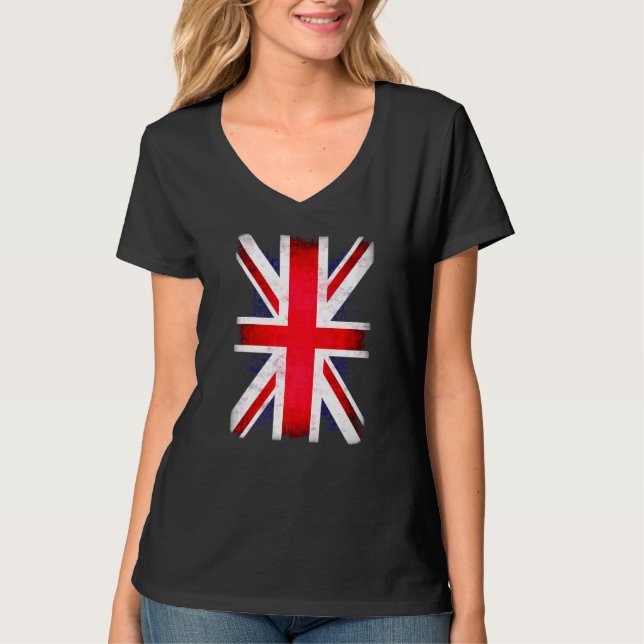 T-shirt Drapeau rétro Union Jack Royaume-Uni Angleterre Gr (Devant)