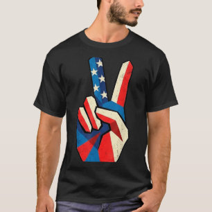 T-shirt Drapeau rétro usa signe de paix main 4 juillet