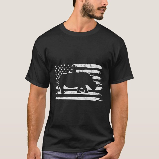 T-shirt Drapeau Rhino Usa 4 juillet Amérique (Devant)