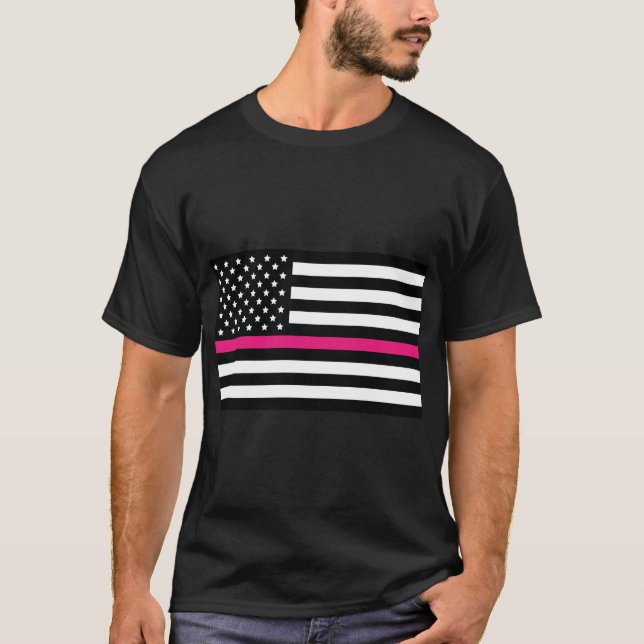 T-shirt Drapeau rose, Drapeau américain avec rayure rose (Devant)