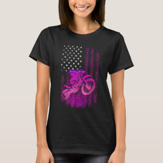 T-shirt Drapeau rose Motocross Girl avec Pneus Track Ameri