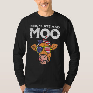 T-shirt Drapeau Rouge Blanc Et Moo Cow USA 4 juillet Quatr