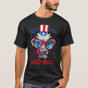 T-shirt Drapeau Rouge Blanc Et Moo Patriotique Vache Usa 4