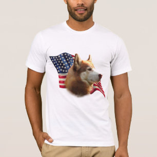 T-shirt Drapeau rouge de chien de traîneau sibérien