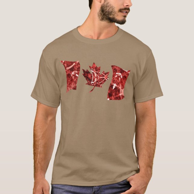 T-shirt Drapeau rouge et blanc Petroglyph Abstrait Canada (Devant)